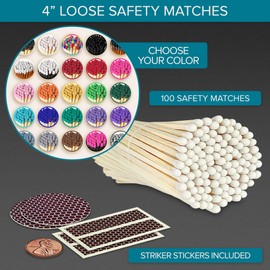 4" Matches in Color of Your Choice (100 Count, Striking Stickers Included) | Decorative Unique & Fun for Your Home, Gifts, Accessories & Events | Premium Long Wood Safety Matches by Thankful Greetings