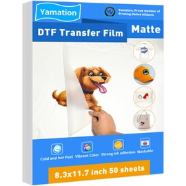 Yamation DTF Transfer Film: A4 (8.3" x 11.7") 50 Sheets Premium Double-Sided Matte Finish PET Transfer Paper Direct to T Shirts