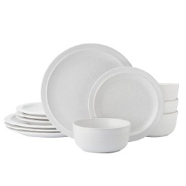 Pfaltzgraff Blooming Meadow 12 Piece Plates Bowls Dinnerware Set, Service for 4, Cream