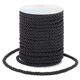 PH PandaHall 5mm Twisted Cords 18 Yards Silk Rope Braided Twisted Ropes 3-Ply Nylon Decorative Ropes Handfasting Cord for Plant Crafts Sewing Home Décor Upholstery Curtain Graduation Honor Cord Black