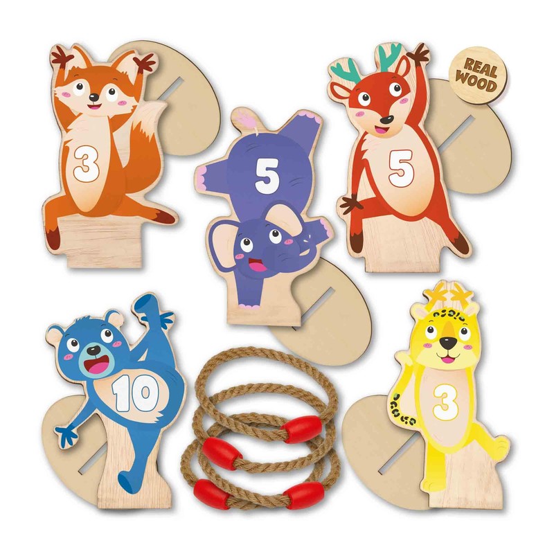 SES Creative 02312 - Ring toss, wooden animals with rope