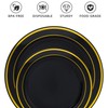 200PCS Black Plastic Plates, Disposable Plates with Gold Rim