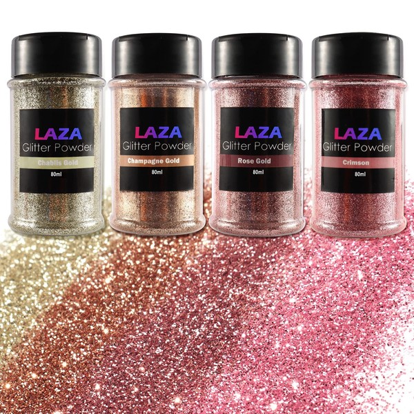 Laza Ultra Fine Glitter 4 Colours 80 ml Arts and Craft Glitter Mixed Ultra Fine Powder Sequins for Resin Nail Art Epoxy Tumbler Slime Decoration Weddings Card Flowers Scrapbooking - Pink Gold