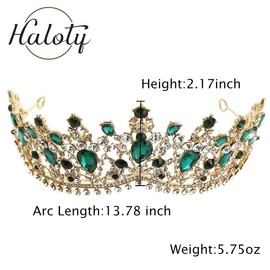 Haloty Baroque Green Crystal Bride Crowns Wedding Crown and Tiara Gold Queen Sparkling Bridal Tiaras Bling Princess Teardrop Rhinestone Head Jewelry for Women and Girls