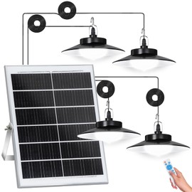 Solar Pendant Lights Outdoor,4 Heads Solar Shed Light Dimmable with Motion Sensor,Solar Powered Lights with Upgrade 5 Lighting Modes & Remote Control for Shed,Patio,Barn,Garage,Chicken Coop