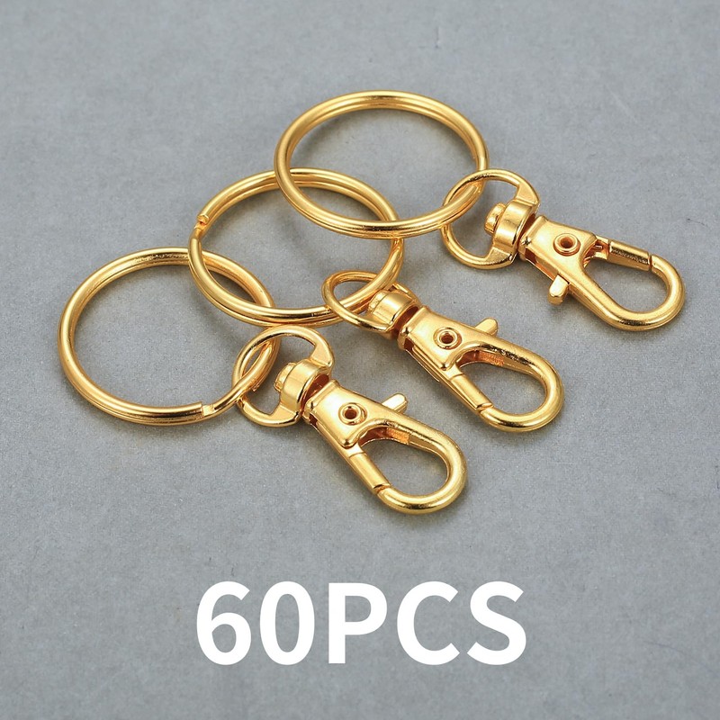 120 Pcs Gold Keyring,Keyrings for Crafting,60Pcs Clasps & 60Pcs Rings(Gold)