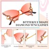 Xuhal 4 Pairs Rimless Butterfly Sunglasses Rhinestone Bling Sun Glasses