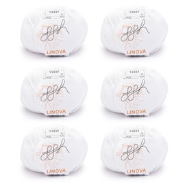 ggh Linova (Colour 064 - White) - 6 Balls Set of 50 g | 300 g Cotton Linen Yarn for Knitting & Crocheting | 74% Cotton, 26% Linen | Approx. 600 m | Needle Size 3.5-4.5 mm