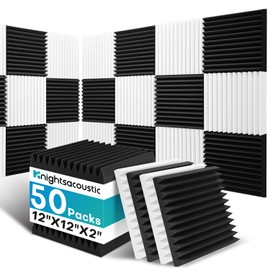 50 Pack Sound Proof Foam Panels for Walls, 2 X 12 X 12 Inches Acoustic Foam Panels, High Density Acoustic Panels Sound Absorbing, Noise Cancelling Studio Wedges, Black White (NOT INCLUDE ADHESIVE)