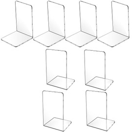 Deefongo 8Pcs Acrylic Bookends,Heavy Duty Book End with Non-Slip Stickers,Acrylic Book Stand for Bedroom Library Office School Decoration Gift