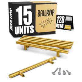 BAILROP Kitchen Cabinet Handles Gold, Cabinet Handles 128 mm - Kitchen Handles, Door Handles Kitchen and Furniture Doors, Cabinet Handles Gold, Furniture Handles, Pack of 15