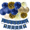 Navy Blue Cream and Gold Graduation Decorations Kit- Congrate Grad