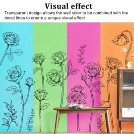 Decvictor Wall Tattoo Sketch Rose Flower Wall Sticker Vintage Black Simple Line Floral DIY Wall Sticker Living Room Bedroom Hallway Office Sofa Background Wall Decoration (W185 x H 79 cm)