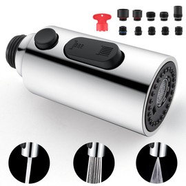 HEISOK Pull Down Faucet Head Replacement,3 Function Kitchen Faucet Spray Head,Kitchen Sink Faucet Head with 10 Adapters,Pull Out Spray Head Kitchen Faucet,Chrome