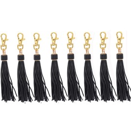 5.9'' 8pcs PU Leather Tassel With Lobster Swivel, Keychain For Handbag Phone Car Key Jewelry DIY GD189, Black, 5.9 inch