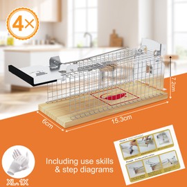 Pestoper 4 Stück Mausefalle Lebend Lebendfalle Maus mit Einem Paar Handschuhe, Hochempfindliche und Wiederverwendbare Rattenfalle Lebend für Innen- und Außenbereich