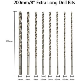 200 mm Extra Long Wood Drill Bit 8 Pieces Twist Drill Bit Set Direct Shank Drill Bit 4 mm - 10 mm HSS Metal Drill Long for Wood Plastic 4 mm / 4.2 mm / 4.5 mm / 5 mm / 5.2 mm / 6 mm / 8 mm / 10 mm
