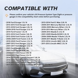 Engine Oil Pressure Sensor Sender Switch, Sending Unit for 2009-2019 Ford Escape Fusion Ranger Focus Transit Connect C-Max, Mercury Mariner Milan, Mazda B2300 6 Tribute, Lincoln MKZ, PS312