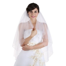 SAMKY 2T 2 Tier Beaded Edge Circular Veil - White Crystal Fingertip Length 36" V307