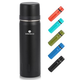 SANTECO Stainless Steel Thermos Flask, 500 ml, 1 Litre, with Drinking Cup for Travel, Insulated Stainless Steel Drinking Bottle, Leak-Proof, for Children, Sports, BPA-Free, 24 Hours Cold and 12 Hours