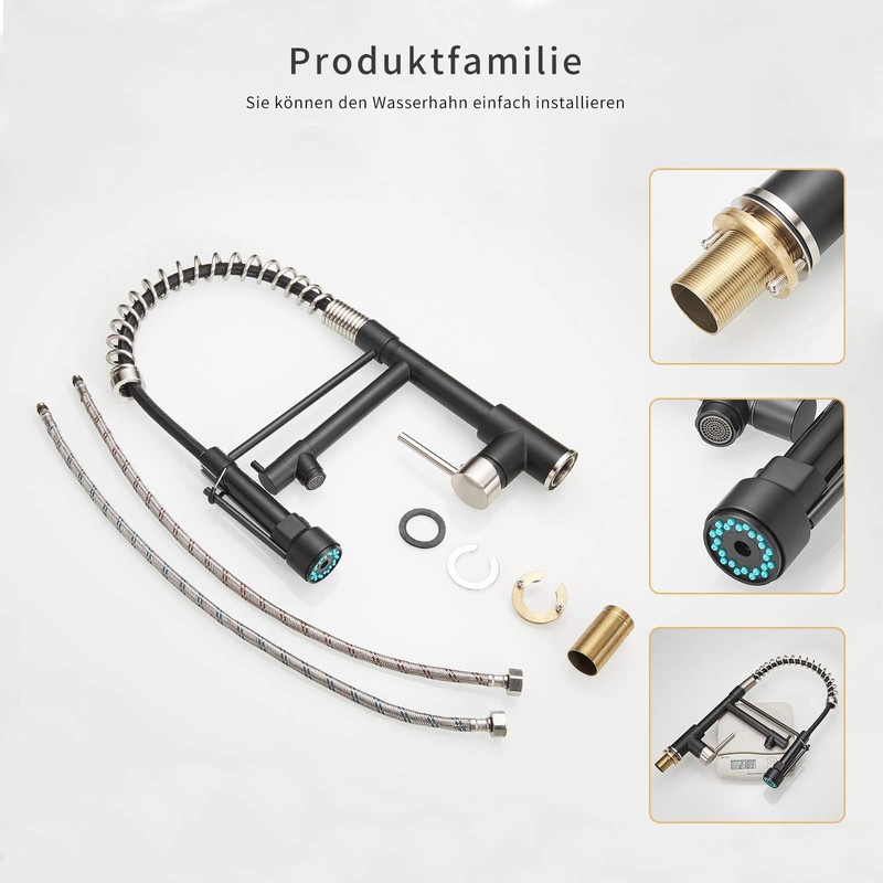 AIMADI Kitchen Sink Faucet,Black Kitchen Faucets with Pull Down Sprayer,Black