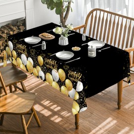 Horaldaily Birthday Tablecloth 52x70 Inch Rectangular, Birthday Balloons Fireworks Celebration Washable Seasonal Table Cover for Party Picnic Dinner Decor