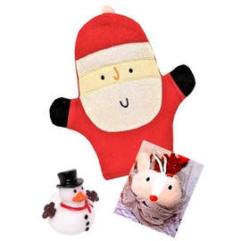 TJM Santa Claus Bath Mitt Glove Christmas Rubber Duck and Rudolph the Reindeer Bath Scrunchie Pouf Puff