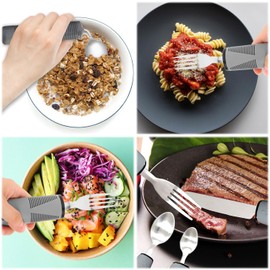 5-Piece Adaptive Utensils, Adaptive Utensils for Hand Tremors, Disabled Cutlery, Adaptive Utensils for Older Parkinson's Patients, Easy to Hold Stainless Steel Adaptive Spoon Fork Kit (Grey)