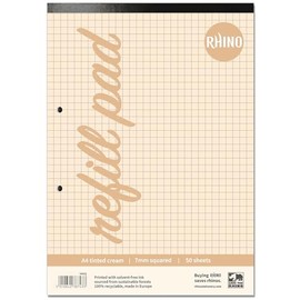 RHINO A4 Refill Pad, Writing Pad, 100-Page / 7mm Squared, 1-Pack, Cream Squared Writing Paper for Dyslexia & SEN, Office & School Stationery Supplies