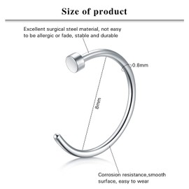 LAURITAMI Nose Piercing Spiral Nose Stud L Shaped Screw Set 20G Stainless Steel Nose Ring Nostril Piercing Silver Diamond, Stainless Steel