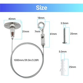 HAMRVL 4 Pcs Adjustable Picture Hanging Wire - Heavy Duty Picture Hangers Wall Hanging Kit,3.28ft Ceiling Sign Hanger with Hook Suspension Cable Wire for Mirror, Picture, Billboard, Lights, Load 10KG