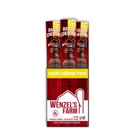 Wenzel’s Farm Bacon with Cheddar Sticks │Snack Sticks │ Flavorful, Natural Smoked │ High Protein, Low Carb │ No MSG, Fillers, Binders, Artificial Colors │ Gluten Free | 16 sticks (8 packs of 2)