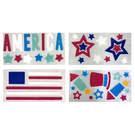 Black Duck Brand Set of 4 Patriotic Themed Gel Window Clings - Assorted Designs Including Flag, America, Stars, Rockets, etc.