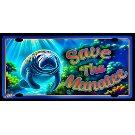 WORLD'S GREATEST LICENSE PLATES! 6"X12" METAL "SAVE THE MANATEE" SEASHORE FLORIDA MARGARITAVILLE TIKI BAR POOL HOT TUB BEACH DECOR