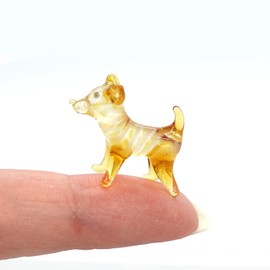Sansukjai Chihuahua Tiny Micro Figurines Hand Blown Glass Art Animals Collectible Dog-Lover Gift Home Décor (Yellow Stand V2)