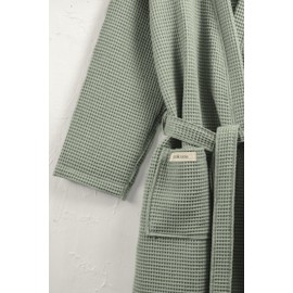 PandaHome Bathrobe 100% Cotton Waffle Fabric Travel Bathrobe for Men and Women, Soft, Absorbent and Lightweight Spa Bathrobe, Green