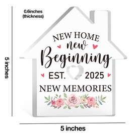 Gejoyse New Home New Memories Acrylic Sign 5 x 5 inches Decorative Sign for Home Office Desk Table