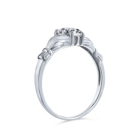 Personalize BFF Sorority Sister Solitaire CZ Celtic Irish Friendship Promise Crown Heart Claddagh Ring For Women Teen .925 Sterling Silver Customizable