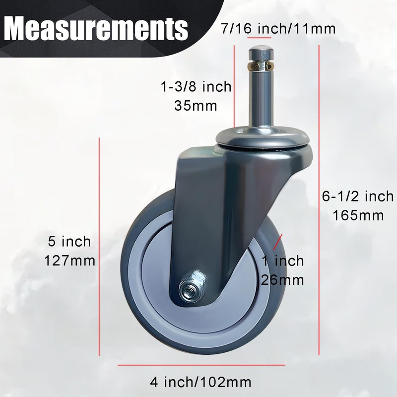 BAISASY 4 Inch Stem Caster Wheels, 7/16-Inch Stem Casters Set