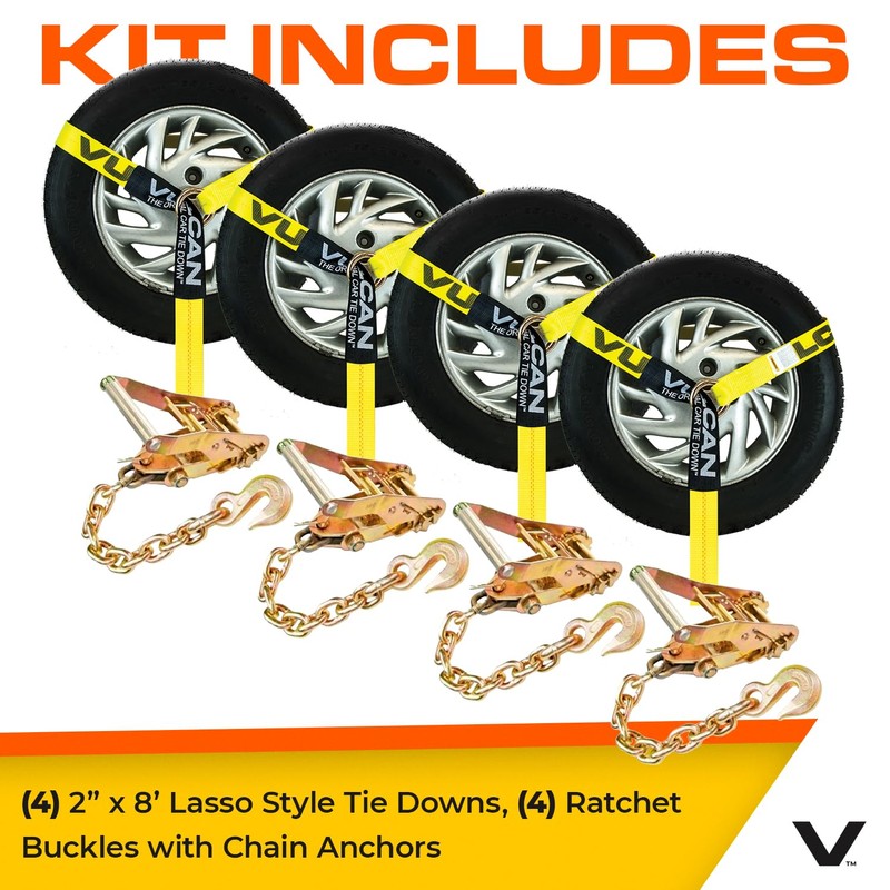 VULCAN Car Tie Down with Flat Hooks - Lasso Style