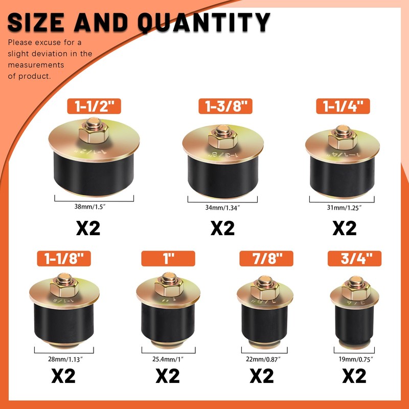 Tanstic 14Pcs Neoprene Rubber Expansion Plug, 7 Sizes Automotive Rubber