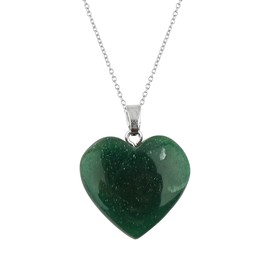 GEMKORA Green Aventurine Hearts Pendant Necklace Gift Jewellery for Women, Cabochon, Healing, Chakra, Silver 18 inch