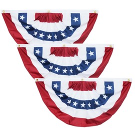 3x6 Ft American Pleated Fan Flag, US Patriotic Flag Bunting Half Fan Banner for Indoor and Outdoor Decoration, 4th of July Decorations Flags (Set of 3)