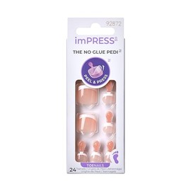 imPRESS Uñas postizas KISS sin pegamento, diseño 'Cascadas', color beige claro, tamaño corto, forma cuadrada redondeada, incluye 24 uñas, toallita pre