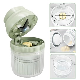 3-in-1 Pill Crusher Fine Powder - 1/4 1/2 Pill Cutter Splitter for Small and Tiny, Grinder for Elderly with Storage and Measuring Cup (Green)