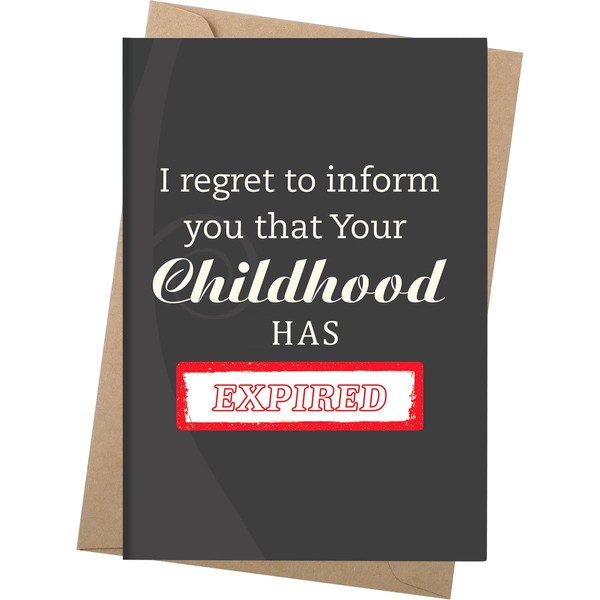 2 Pieces Funny Birthday Card Birthday Greeting Card with Kraft Envelope Birthday Joke Card Happy Birthday Greeting Card Your Childhood Have Expired for Youth Parents Friends Family (Suitable for 18th)