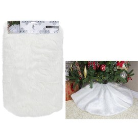 White Christmas Long Pile Plush Tree Skirt - (100cm) 1 Piece - Soft Luxurious Fabric, Perfect for Holiday Decor