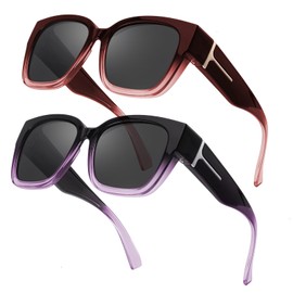 Myiaur Fit Over Glasses Sunglasses for Women, Trendy Oversized Polarized Wear Over Sun Glasses with UV400 Protection（2 Pack）