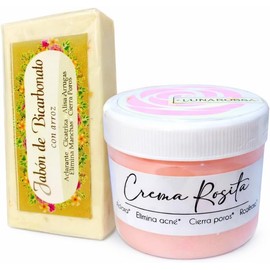 Kit Crema Rosita de Obregón y Jabón Natural Bicarbonato Arroz 100gr Protección Solar 15 con Rosas Colágeno Células Madre + Aclarante
