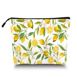 Scribesense Makeup Bag Travel Makeup Organizer Waterproof Cosmetic Bag Pouch with Zipper 6.7x9.45in for Women Female Friend Mom - Lemon